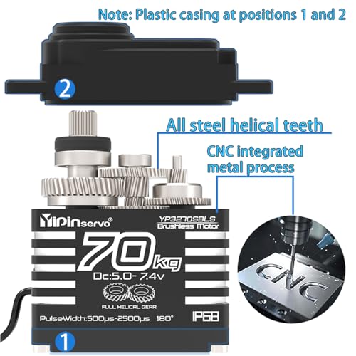 70kg Digital Servo 8.4V 180° Brushless RC Servo Motor High Torgue Waterproof IP68 Steel Helical Gear with 25T Servo Arm 1/8, 1/10 RC Car Robot Boat