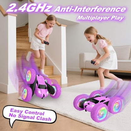 Remote Control Car, Outdoor Toys RC Cars for Kids Ages 6-12, 4WD Double Sided Stunt Vehicle with Upgraded USB-C Modular Batteries, 5 6 7 8 9 10+ Year Old Boy Birthday Purple - color: Purple