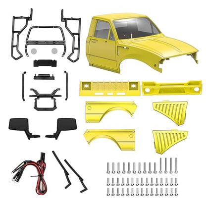 RC Pickup Body Shell with Bed Rack and Light kit & 2PCS Hanging Ball Nuts for 1/24 RC Crawler Axial SCX24 C10 Bronco Wrangler Base Camp 4Runner (Yellow) - color: Yellow