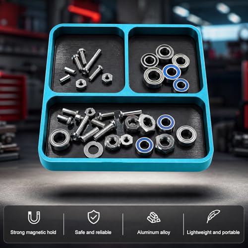 Magnetic Parts Tray, Aluminum Alloy Auto Repair Screws and Parts Organizer, Magnet Hardware Holder Tray for Car RC Repair Phone Electronics Maintenance, Car Accessories (Blue) - color: Blue