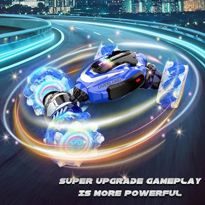 Gesture Sensing RC Stunt Car, Hand Controlled Remote Control Twist Cars | 4WD Remote Control Car with Lights, Music & Spinning Stunt, Birthday Toy Gift for Kids Boys Girls Age 6 7 8 9 10 11 12 - color: Blue