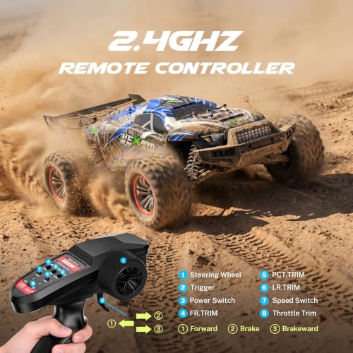Hosim Mini 1:8 45+ MPH Fast Brushless RC Cars for Adults with 3S Battery | All Terrain Adult RC Trucks, 3650 Brushless Motor (2800KV) 60A ESC, Central Transmission, Two 3S 11.1V 2600mAh Lipo