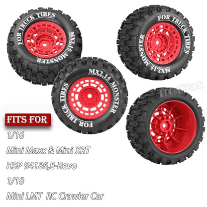 12mm Hex RC Wheel Tires for 1/16 Mini Maxx & Mini XRT,HSP 94186,E-Revo,L0 S1 1/18 Mini LMT RC Crawler Car Truck,RC Drift Wheels,Mini RC Truck Tires 4PCS,Red - color: Red - (12mm Hex Rc Wheel Tires)