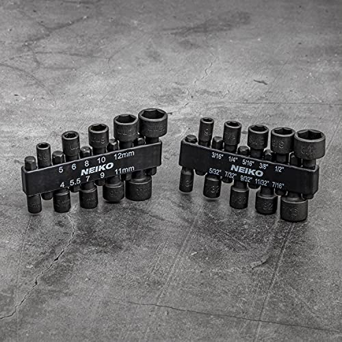 NEIKO 10068A Nut Driver Set, For Impact Drill and Driver, 20 Piece, 1/4” Hex Small Nut Driver Bit Set, Metric and Standard, 4-12 mm & 5/32”-1/2”, CR-V Steel, Nutsetter Driver Bits - size: Nut Driver Bit, style: SAE and Metric