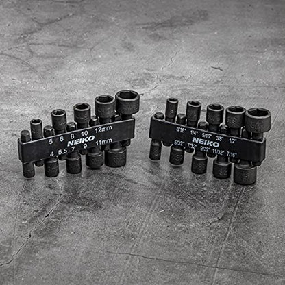 NEIKO 10068A Nut Driver Set, For Impact Drill and Driver, 20 Piece, 1/4” Hex Small Nut Driver Bit Set, Metric and Standard, 4-12 mm & 5/32”-1/2”, CR-V Steel, Nutsetter Driver Bits - size: Nut Driver Bit, style: SAE and Metric