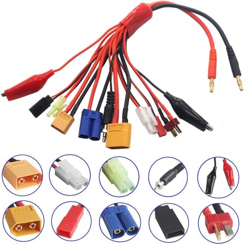 10 in 1 4mm Banana Plug RC Lipo Battery Multi Charger Adapter Lead Cable and 10 in 1 Octopus Convert Cable to XT60H Plug Lead Cable for TRX, T-Plug, Tamiya,Futaba, JST, XT90,XT60,XT30,EC3,EC5