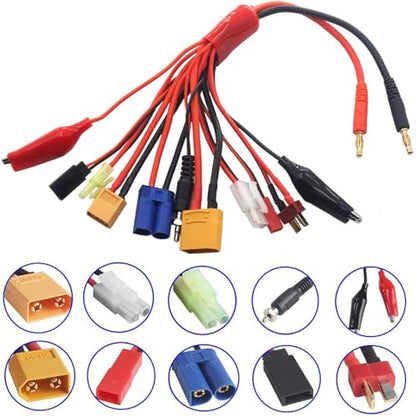 10 in 1 4mm Banana Plug RC Lipo Battery Multi Charger Adapter Lead Cable and 10 in 1 Octopus Convert Cable to XT60H Plug Lead Cable for TRX, T-Plug, Tamiya,Futaba, JST, XT90,XT60,XT30,EC3,EC5