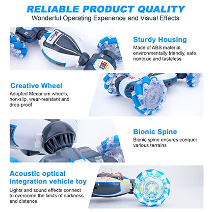 Fosgoit Gesture Sensing RC Stunt Car, Toys for Boys Girls 6-12 Year Old | Remote Control Car, Gifts for Boys and Girls Age 6+, 360° Rotate RC Car with Lights and Music, Gesture Sensing Rc Stunt Car - color: Blue-white