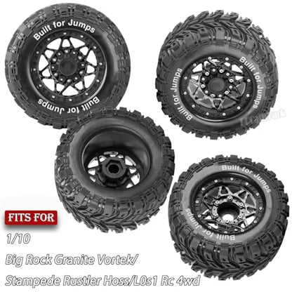 RC Truck Tires 12mm/14mm/17mm Hex RC Wheels and Tires for 1/10 Big Rock Granite Vortek/Stampede Rustler Hoss/L0s1 Rc 4wd,RC Monster Truck Car Wheel 4Pcs,Carbon Black - color: Carbon Black - (12mm/14mm/17mm Hex)