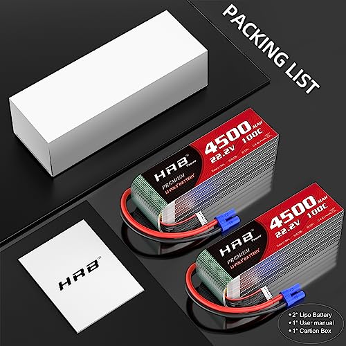 HRB 2PCS 6S Lipo Battery EC5 4500mAh 100C 22.2V RC Lipo Battery Compatible with RC Car RC Airplane RC Truck RC Boat