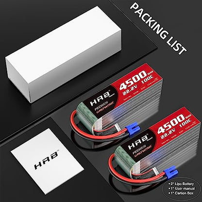 HRB 2PCS 6S Lipo Battery EC5 4500mAh 100C 22.2V RC Lipo Battery Compatible with RC Car RC Airplane RC Truck RC Boat