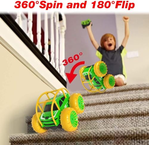 MaxTronic Amphibious Remote Control Car,Rechargeable RC Cars Toy 360° Flips Rotation Stunt Crawler 15KM/H 4WD All Terrain Outdoor Indoor Toy for Kids Boys Girls 3-12 - color: Green