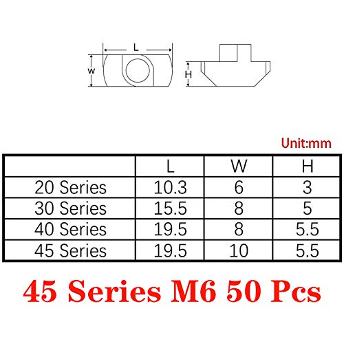 Still Awake 50pcs 4545 Series M6 Thread T Nuts Hammer Head Fastener Nut Sliding T-Nut, Nickel Plated Carbon Steel, 10mm (4545 Series M6) - size: 4545 Series M6
