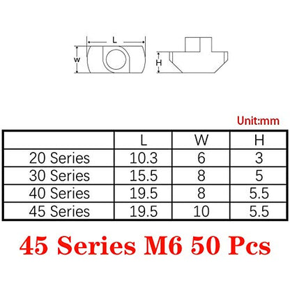 Still Awake 50pcs 4545 Series M6 Thread T Nuts Hammer Head Fastener Nut Sliding T-Nut, Nickel Plated Carbon Steel, 10mm (4545 Series M6) - size: 4545 Series M6