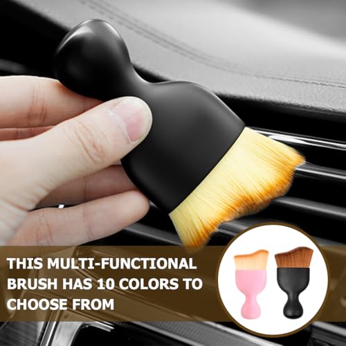 Blilo 2PCS Car Interior Detailing Brush with Dust Cover, Auto Soft Hair Cleaning Brushes, Scratch Free Curved Dirt Collectors, for Vehicle Dashboard Air Conditioner Vents Leather(Brown/Black) | soft synthetic bristles, grooved handle, wet or dry use, fits