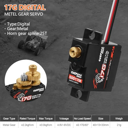 17g Metal Gear Digital Servos, 4-Pack | Compact 17g digital servos for RC aircraft, robots, 1/18 and 1/16 vehicles, boats and ducted-fan models.