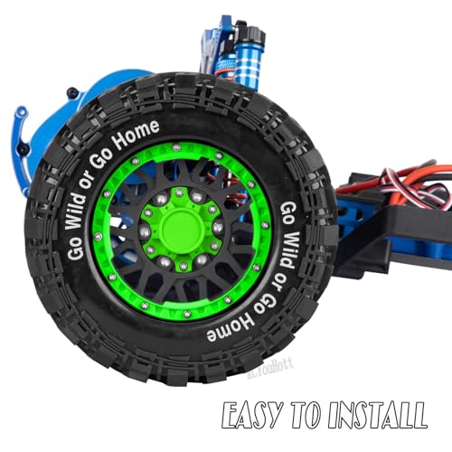 RC Truck Tires Wheel for 1/10 Big Rock Granite Vortek 3s / Stampede Rustler RC Car,4-Pack RC Wheels Tires Plastic Wheels w/12mm/14mm/17mm Replaceable Hex,Black-Green - color: Black-green- (Rc Tires Wheel)