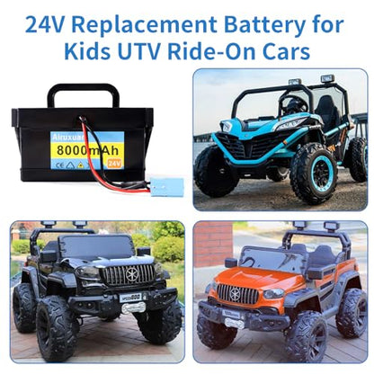 24V 8Ah Lithium Battery for Kids Ride-On Cars & Power Wheels, 25A BMS, 2A Charger,Compatible with Dynacraft Realtree 24V UTVs