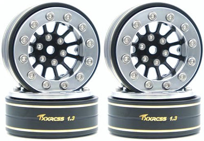 1.3 Beadlock Wheels & Brass Rim 46.5g Offset-3mm for 1/18 1/24 RC TF (Black & Silver) - color: Black & Silver