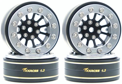 1.3 Beadlock Wheels & Brass Rim 46.5g Offset-3mm for 1/18 1/24 RC TF (Black & Silver) - color: Black & Silver