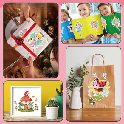 24 PCS Fairy Stickers for Kids, Make a Face Sticker, Make Your Own Stickers | with 8 Unique Designs Fairy, Frog, Mushroom, Birthday Party Favors for Girls , Goodie Bags, DIY Crafts - style: Fairy