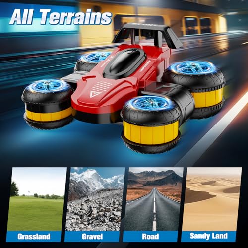 High Speed Drift RC Stunt Deformation Car, Red and Yellow - color: Red and Yellow