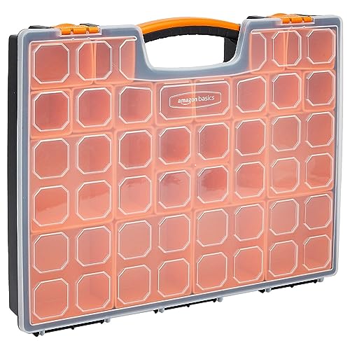 Amazon Basics 19-Removable Compartment Small Parts Organizer, Portable Hardware Storage Box with Customizable Compartments, Black, Orange, 16.5 x 13.2 x 2.4 inches - size: 16.5 x 13.2 x 2.4 inches