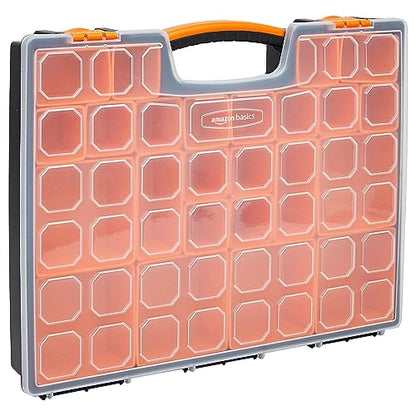 Amazon Basics 19-Removable Compartment Small Parts Organizer, Portable Hardware Storage Box with Customizable Compartments, Black, Orange, 16.5 x 13.2 x 2.4 inches - size: 16.5 x 13.2 x 2.4 inches
