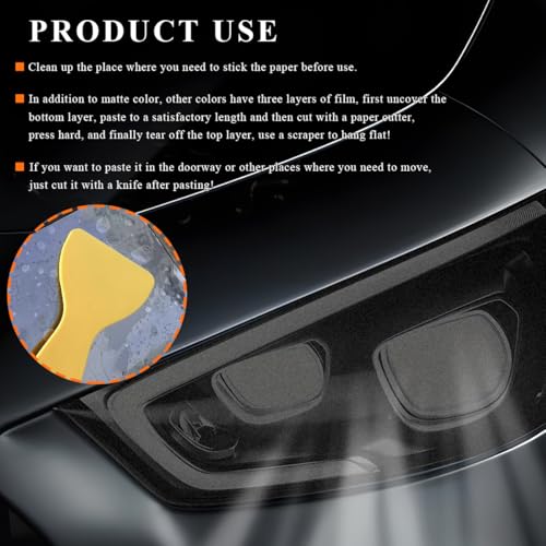 Sun Walker Car Light Tint Film, 12 x 48 Inch Waterproof Taillight Wrap Film Roll with Squeegee & Cutter, Self-Adhesive Vinyl Sticker Sheet Roll for Headlights Fog Lights Tail Lights (Matte Black) - color: Matte Black