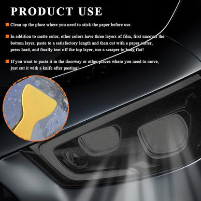 Sun Walker Car Light Tint Film, 12 x 48 Inch Waterproof Taillight Wrap Film Roll with Squeegee & Cutter, Self-Adhesive Vinyl Sticker Sheet Roll for Headlights Fog Lights Tail Lights (Matte Black) - color: Matte Black