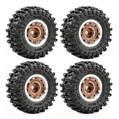 0.7” Wheel & Crawler Terrain Tire Set for 1/30 RC Crawler, -1.00mm Offset, Axial SCX30 & Redcat Ascent-32, CNC Aluminum Rims, 5mm Hex, Shims Screwdriver Included, Pre-Assembled, 4 pcs, Brown - color: Brown-1, size: Rock-trail-clean-out