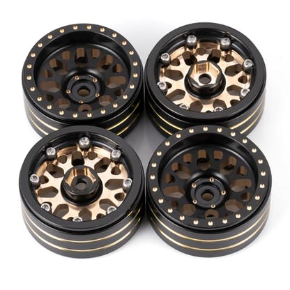 1.3" Brass Beadlock Wheel Hub Rims 207g Heavy Weight for 1/18 TRX4M 1/24 AXIAL SCX24 RC Crawler Car Upgrade Parts (Black) - color: Black