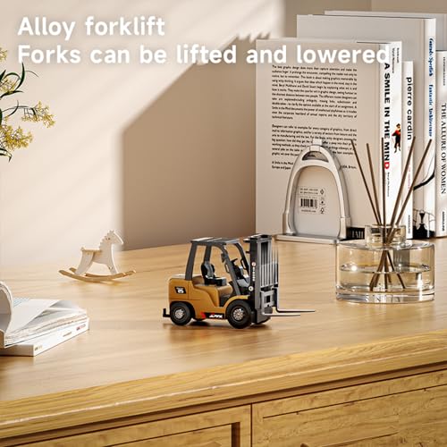 1/64 RC Forklift Toy 7 Channel 2 Mode Mini Remote Control Forklift Truck with Rechargeable Battery, 2 in 1 Transformable Lift Fork & Hook with Lights & Sounds for Adults Kids Boys and Girls - style: RC Forklift