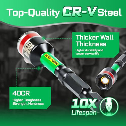 Impact Nut Driver Set, 10 Pieces 2.56”6”Long 5/16”6 Point Alloy Steel Magnetic SAE Nut Setter Set Use For Require Installing 1/4 Hex Shank Impact Driver with Case Box - size: 2.56"/6", style: 5/16"-10pcs