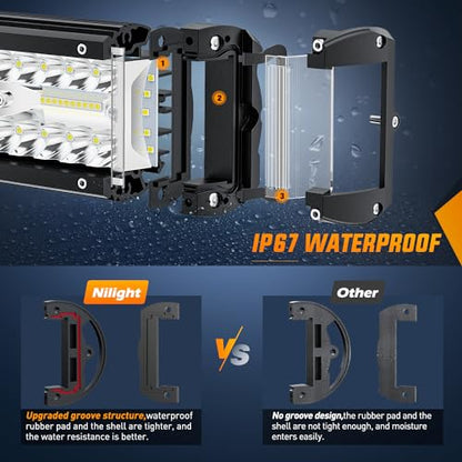 Nilight Side Shooter LED Light Bar Set 1PC 20" 2PCS 4.3" with Wiring Kit | Spot Beam Combo Bar, 16AWG Harness 5Pin Rocker Switch, Fog Driving Work Lighting on Truck Boat Tractor SUV UTV ATV, ZH615 - color: White - 20Inch Side Shooter Light Bar + 2Pcs 4.3I