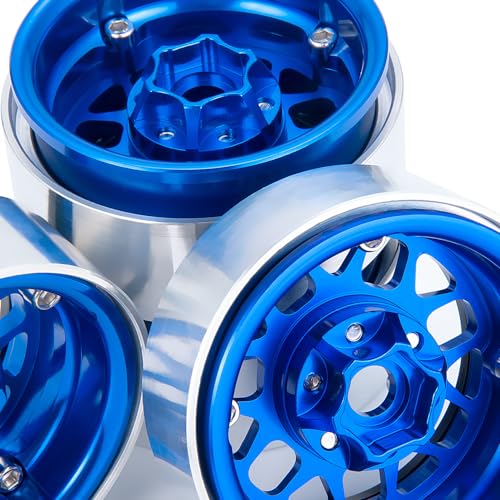 RCLIONS 1.9" Beadlock Wheels Aluminum Rims for AXIAL SCX10 TRX4 D90 | Upgrade for Redcat Gen8 Gen7 1/10 RC Crawler Car,4PCS - color: Blue