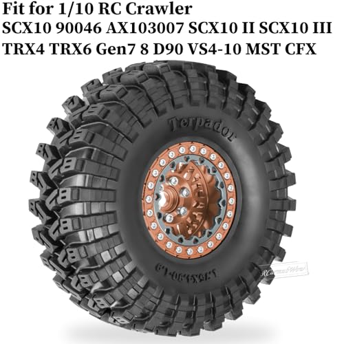 RC 1.9" Beadlock Wheel 1.9 Beadlock Tire for 1/10 SCX10 90046 AX103007 SCX10 II III TRX4 6 Gen7 8 RC Crawler,Alloy 1.9 rc Wheels and Tires Rubber Tires 1.9 Rims w/Wheels Ring,Brown - color: Brown(4pcs)