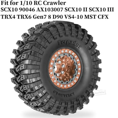 RC 1.9" Beadlock Wheel 1.9 Beadlock Tire for 1/10 SCX10 90046 AX103007 SCX10 II III TRX4 6 Gen7 8 RC Crawler,Alloy 1.9 rc Wheels and Tires Rubber Tires 1.9 Rims w/Wheels Ring,Brown - color: Brown(4pcs)