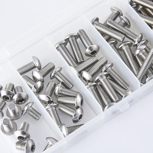 M5 x 8mm 12mm 16mm 20mm 25mm Button Head Socket Cap Screws Bolts, Stainless Steel 304, Metric Allen Hex Drive, Fully Threaded, Bright Finish, 50PCS - size: Button Head M5x8/12/16/20/25mm