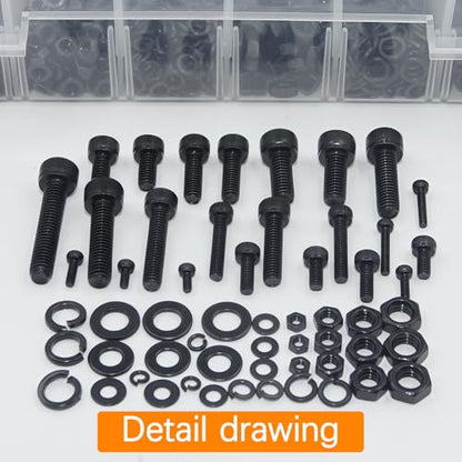 1780 Pcs M2 M4 M5 M3 Screws Set, Metric Bolt Assortment Kit, Metric Machine Screw Assortment Kit, Alloy Steel Black Bolts and Nuts Kits with Washers Set, Hex Socket Head Cap Screws Kit - size: M2/M4/M5mm-1780Pcs