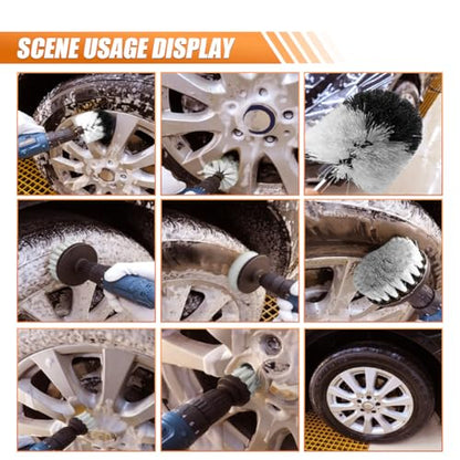3PCS Car Detailing Drill Brush Set, Car Interior Power Scrubber Brush, Wheel Cleaner Drill Brush, Car Wash Cleaning Kit for Floor, Grout, Car Mats, Tub, Tile, Bathroom, Carpet (White) - color: White