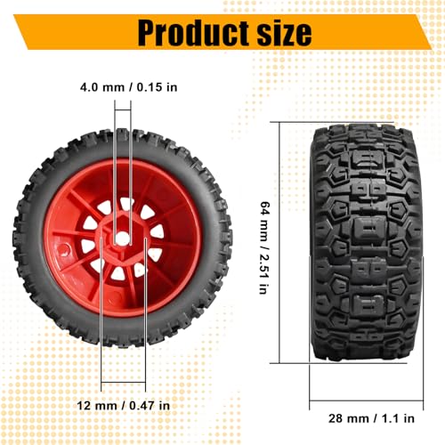 Pre-glued 64mm Wheels &Tires with 12mm Hex for 1/14 Truck, Red | Rubber Tire and Nylon Rim for ARRMA Mojave GROM, HPI, Traxxas Slash, Tamiya, Toyota, WLtoy 1/14 1/16 1/18 RC On/Off-Road Car - color: Red