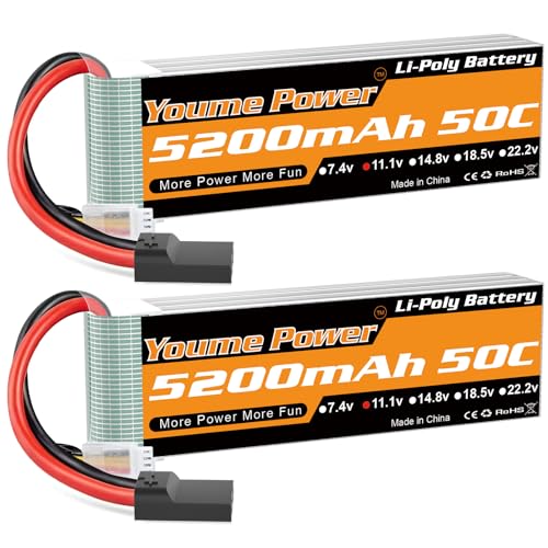 3S LiPo Battery 5200mAh Shorty 11.1V 50C RC Battery with Tr Plug Soft Case for 1/8 1/10 Scale RC Car Truck Vehicle Tank Buggy Truggy Boat Drone Airplane (2 Packs)