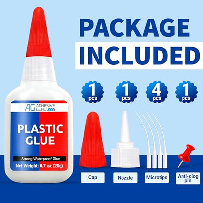 Adhesive Guru Plastic Glue (0.7 oz) Ultra Strong Super Glue for Repairs, Waterproof Adhesive for Plastic Bonding Models, DIY Crafts, Toys, PVC, ABS, 3D Printings and More - 1 Pack - size: 1 Pack, style: Plastic Glue