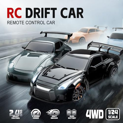 1/24 4WD RC Drift Car, 2.4GHz 20KM/H High Speed Remote Control Racing Car with Drifting Tires, Gift for Kids Adults - color: Black