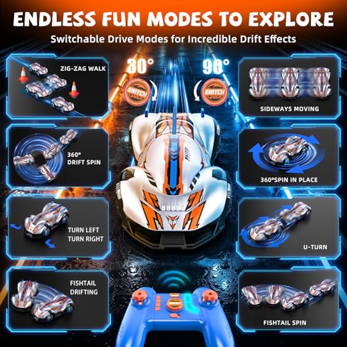 AEROQUEST Spherical Wheel Remote Control Car fot 6+ Years Old Boys Gift | Proportional Speed & Steering, 30–90° Adjustable Wheels, 360° Spin, Fishtail Drift, 2.4GHz Birthday Gift Boys