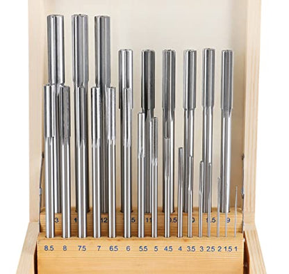 Accusize Industrial Tools 1-13 mm by 0.5 mm High-speed Steel Chucking Reamer Set in a Fitted Case, Set of 25 Pieces, 5500-SB00 | 25 Pc Set in Fitted Case, Straight Shank, Straight Flute, +0.0001 to +0.0005 in Tolerance, 5500-SB00