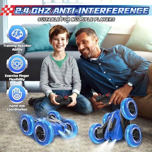 A ALPHA 2-Pack RC Car Bundle: Gesture Remote Control Stunt Car & Double-Sided 4WD Wall Climbing Truck, Both with 360°Flips, 2.4GHz, Lights & Music Remote Control Toys, Gifts for Boys 5-12 Years Old