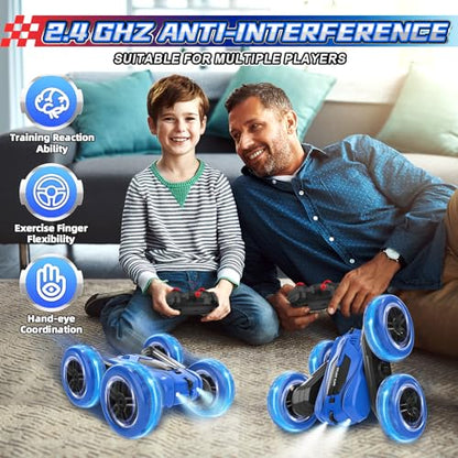 A ALPHA 2-Pack RC Car Bundle: Gesture Remote Control Stunt Car & Double-Sided 4WD Wall Climbing Truck, Both with 360°Flips, 2.4GHz, Lights & Music Remote Control Toys, Gifts for Boys 5-12 Years Old