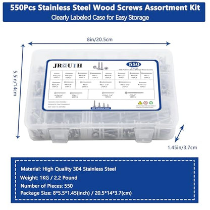 550Pcs Stainless Steel Wood Screws Assortment Kit, Philips Pan Head Sheet Metal Screws Self Tapping Screws, #4,#6,#8,#10,#12, Length 1/4" to 2" - Silver - color: Pan Head - 304 Stainless Steel - 550pcs